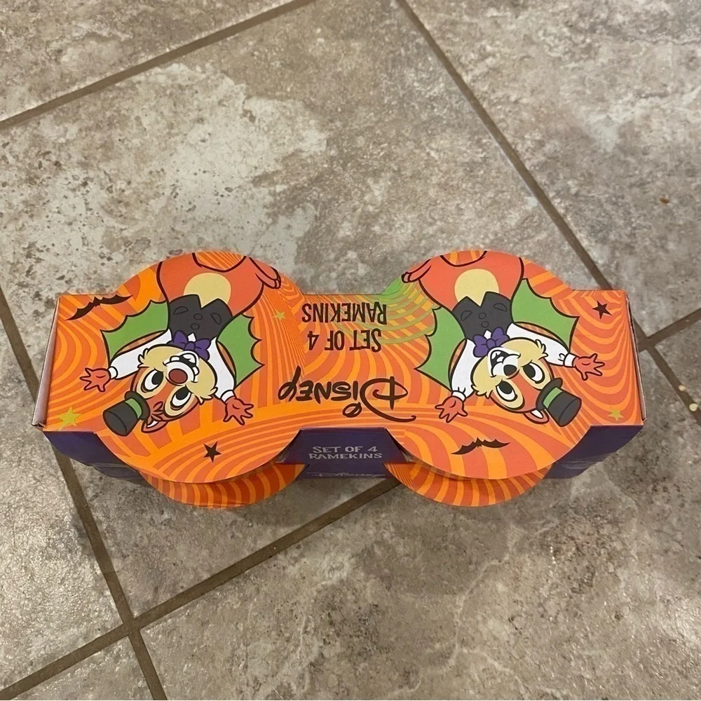 Disney Chip & Dale Halloween Spiderweb Ramekin Set of 4 NEW Circle Baking Dish